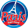 Logo Paris Fast Food : tour Eiffel blanche sur cercle bleu, lettrage rouge